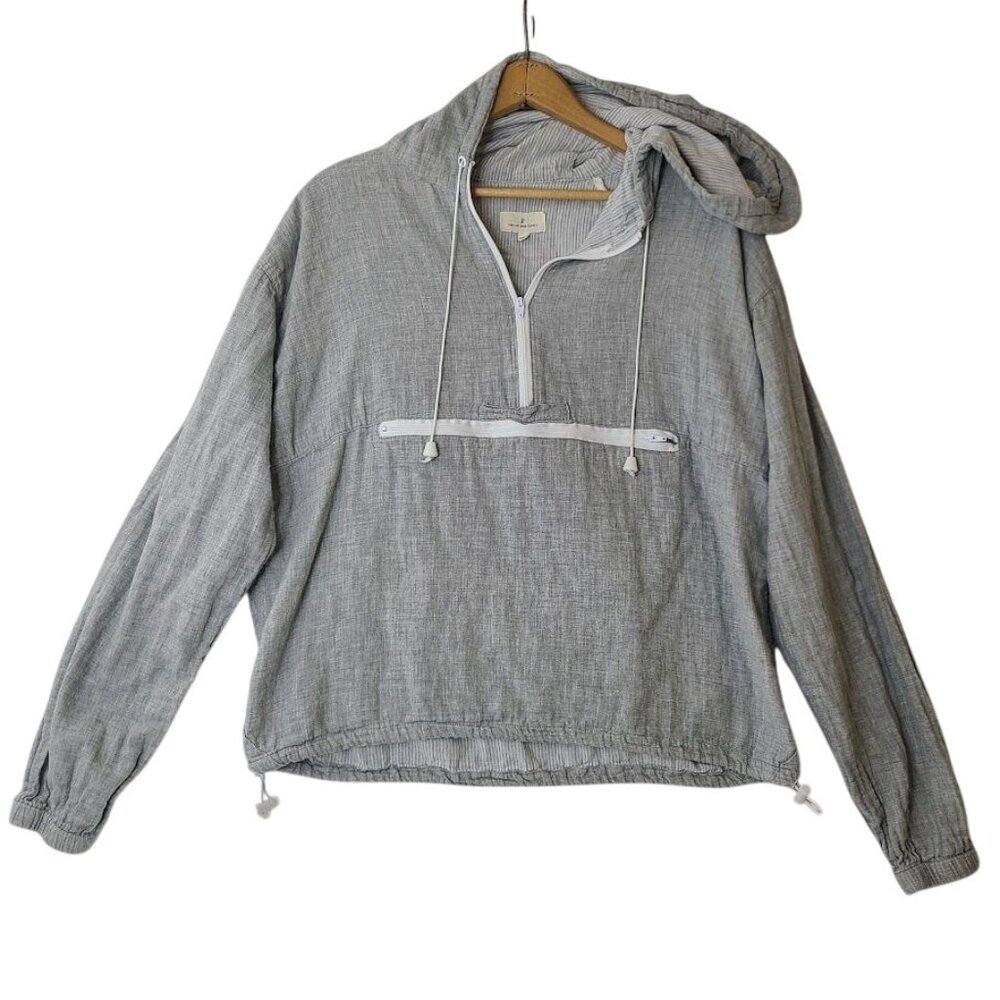 Thread & Supply Gray Long-Sleeve Hooded Pullover Jacket L Drawstring Hem Pockets